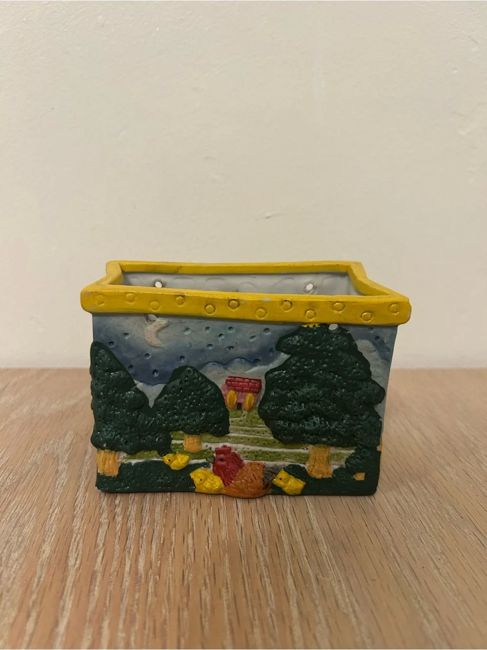 Hand-Painted Ceramic Rooster Planter in Yellow and Multicolor